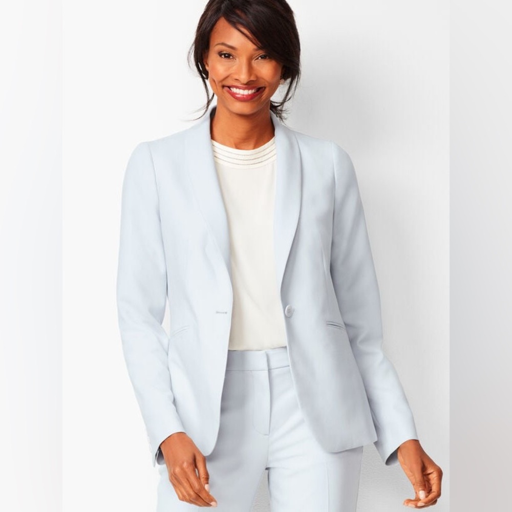 Talbots Italian luxe double cloth single button baby blue blazer size 2